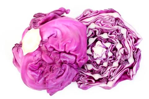 Red cabbage cut in half on white Stock Photos