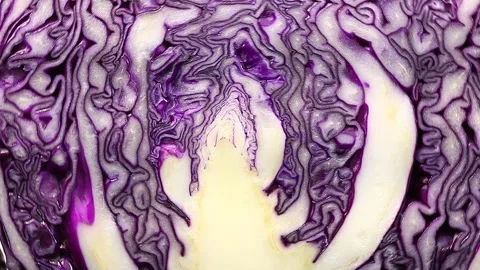 Red cabbage cut rotates, top view Stock Footage 148147564