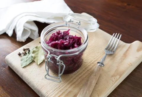Red cabbage in the jar Stock Photos