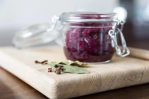 Red cabbage in the jar Stock Photos
