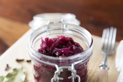 Red cabbage in the jar Stock Photos