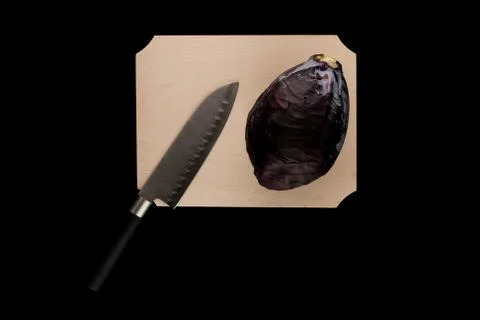 Red cabbage with knife Stock Photos
