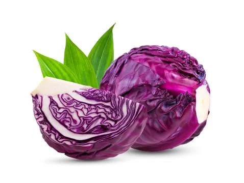Red cabbage with leaf  isolated on white background. full depth of field Stock Photos