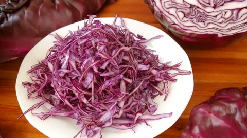 Red cabbage on a plate. Stock Footage 328694375
