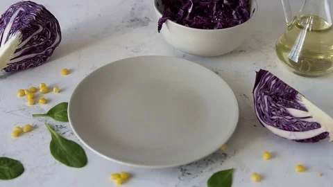 Red cabbage salad in the plate. Stock Footage 83331790