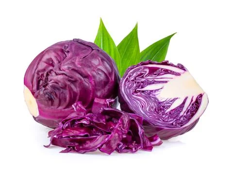 Red cabbage slice with leaf isolated on white background. full depth of field Stock-Fotos