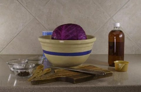 Red Cabbage soon to be served during Octoberfest with beer and sausages. Foto stock