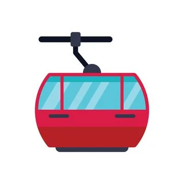 Red cable car cabin hanging on steel cable on white background Stock Illustration