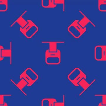 Red Cable car icon isolated seamless pattern on blue background. Funicular sign Illustrazione stock