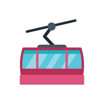 Red cable car moving upwards on white background Stock Illustration