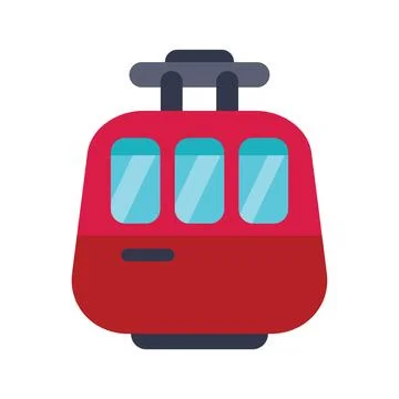 Red cable car moving upwards on white background Stock Illustration