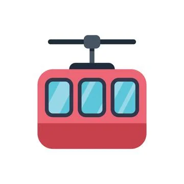 Red cable car moving upwards on white background Stock Illustration