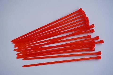 Red cable tie, multipurpose fastener, job concept, bond strengthener 스톡 사진