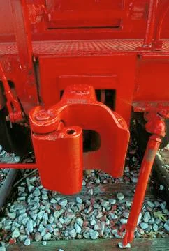 Red caboose coupling Stock-Fotos