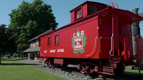 Red Caboose Railroad Train, Rear Car Railway Transport Stock Footage 162407414