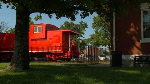 Red Caboose at Train Depot Stock Footage 92226810