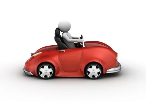 Red cabrio car driven by character  (funny micromachines series) Stock Illustration