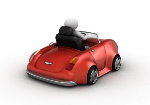 Red cabrio driven by 3d character (funny micromachines series) Illustrazione stock