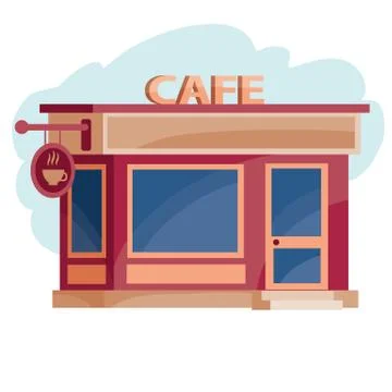 Red cafe building, isolated object on white background, vector illustration, Illustrazione stock