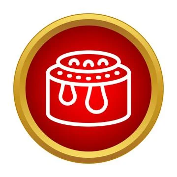 Red cake icon with icing drips in gold frame Stock Illustration
