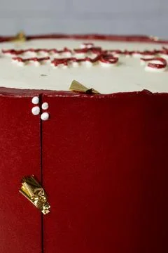 Red cake with minimalistic decor. macro luxury expensive cake decor Stock Photos