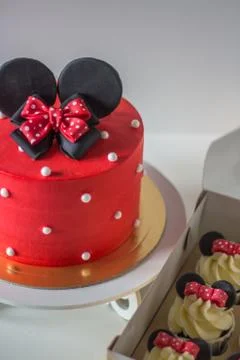 Red cake with mouse ears Stock Photos