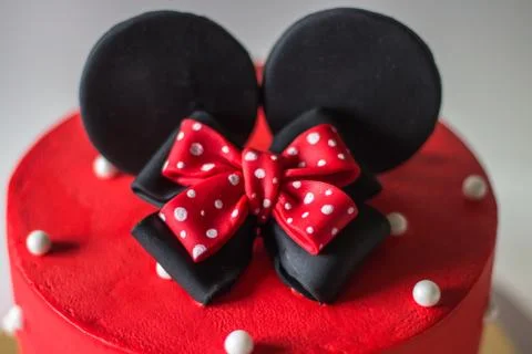 Red cake with mouse ears Stock Photos