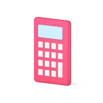 Red calculator 3d icon. Computing device with white buttons Ilustração Stock