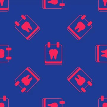 Red Calendar with tooth icon isolated seamless pattern on blue background イラスト素材
