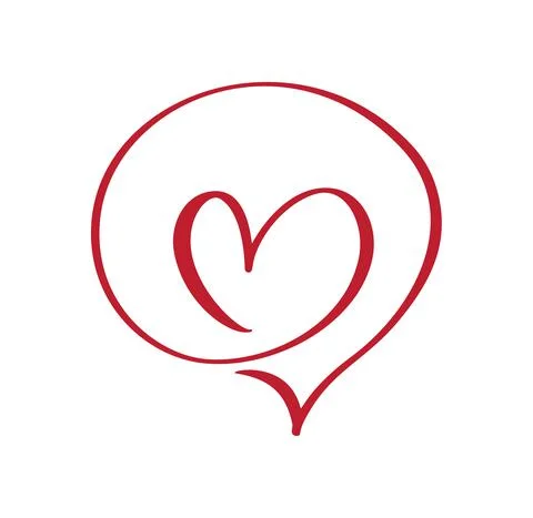 Red Calligraphy heart in frame bubble cartoon with place for your text. Vector Stock Illustration