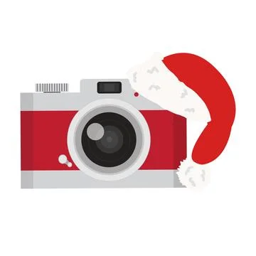 Red camera with hat christmas Illustrazione stock