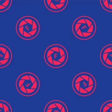 Red Camera shutter icon isolated seamless pattern on blue background. Vector イラスト素材