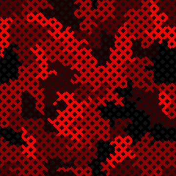 Red Camouflage Seamless Pattern. Glowing Color Seamless Camouflage Net Illustration