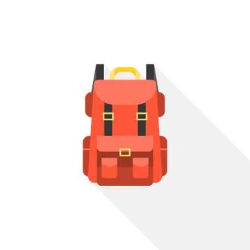 Red camping backpack icon, flat design vector with long shadow イラスト素材