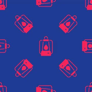 Red Camping lantern icon isolated seamless pattern on blue background. Vector Stock Illustration