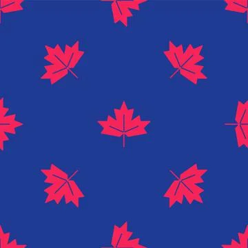 Red Canadian maple leaf icon isolated seamless pattern on blue background Stock Illustration