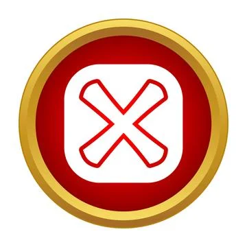Red cancel button with golden border and cross mark Stock Illustration