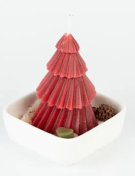 Red candle Christmas tree shape Stockfoto's