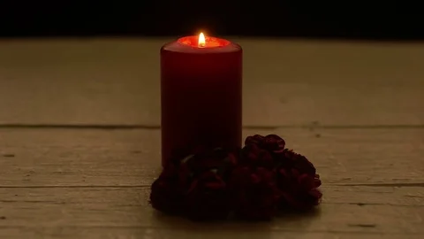 Red candle light with rose, romance theme Stock Footage 84841353