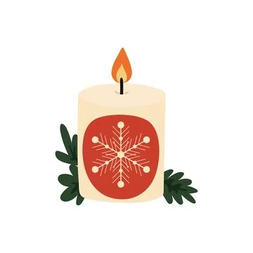Red Candle with Snowflake Pattern Stock Illustration