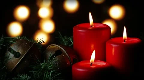 Red Candles And Christmas Bells Loop Stock Footage
