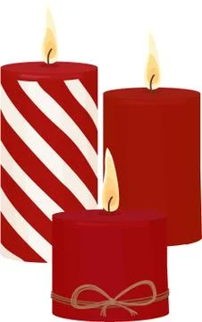 Red candles with fire on white background Illustrazione stock