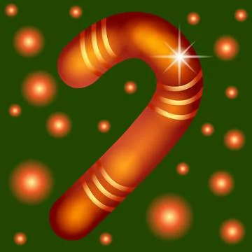 Red Candy cane with shining particles on a green background. Vector illustrat Stock Illustration