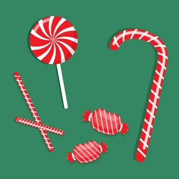 Red candy on green background. vector design for Christmas. Stock Illustration