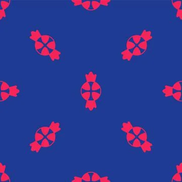 Red Candy icon isolated seamless pattern on blue background. Merry Christmas and Illustrazione stock