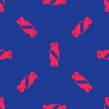 Red Candy icon isolated seamless pattern on blue background. Happy Halloween  스톡 일러스트
