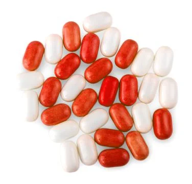 Red Candy Mints Isolated On White Used For A Fresh Breath Foto stock