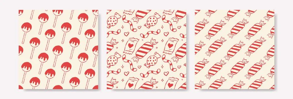 Red candy patterns on cream background Stock Illustration