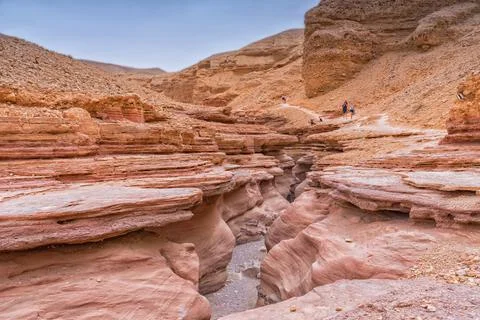The Red Canyon is the popular route in the Eilat Mountains. Activity rest in  Stock Photos