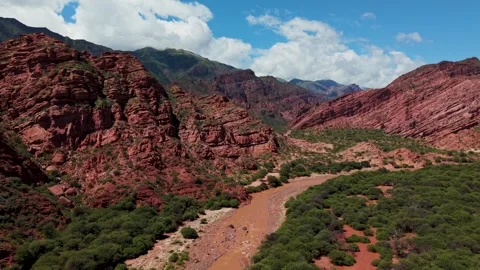 Red canyon with river and mountains, Salta, Argentina Stock Footage 332284064